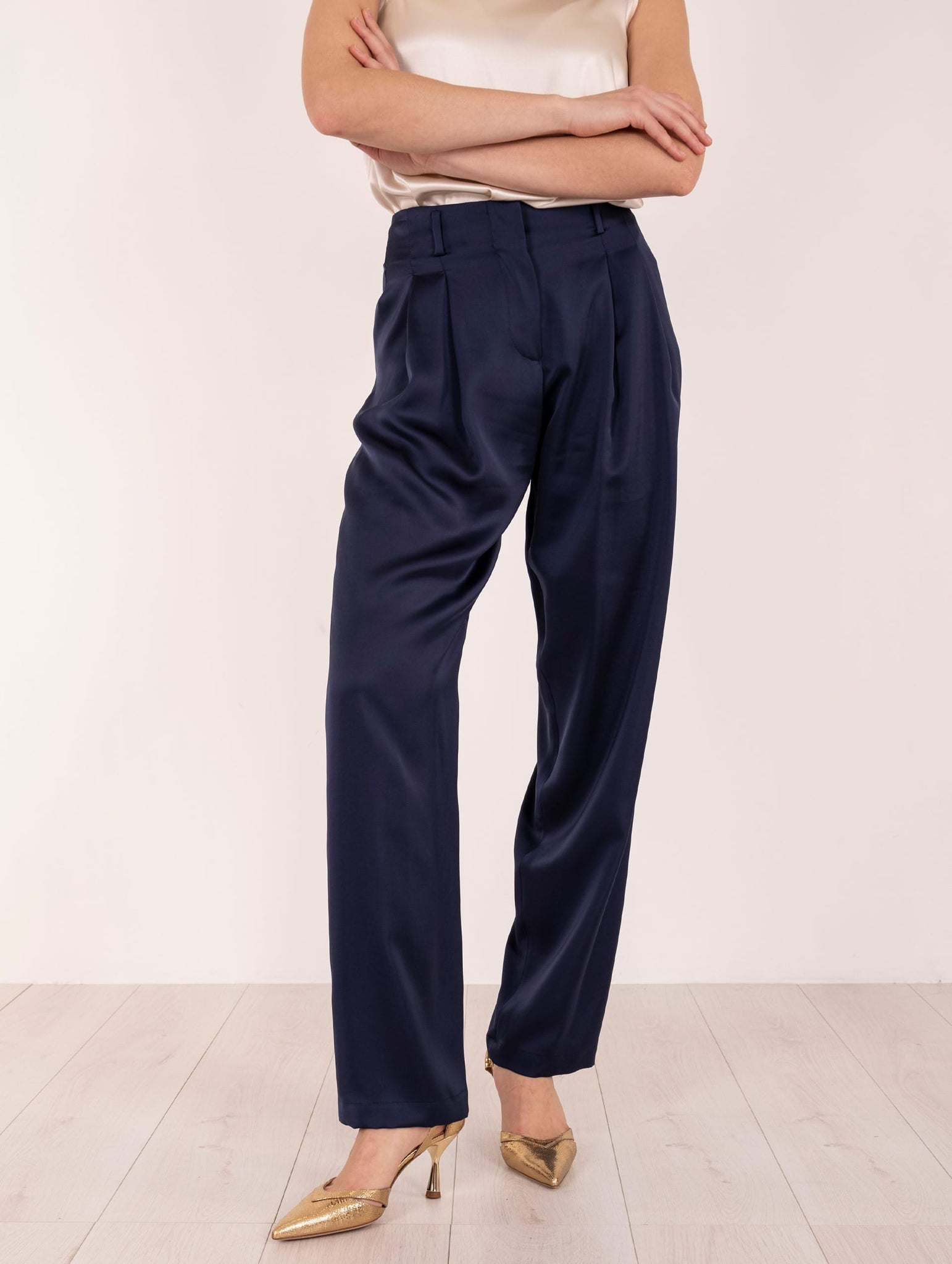 Pantalone Eleventy Milano Doppia Pince Satin Blu