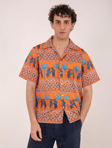 Camicia Bowling Pietra Salata Fantasia Arancione e Blu