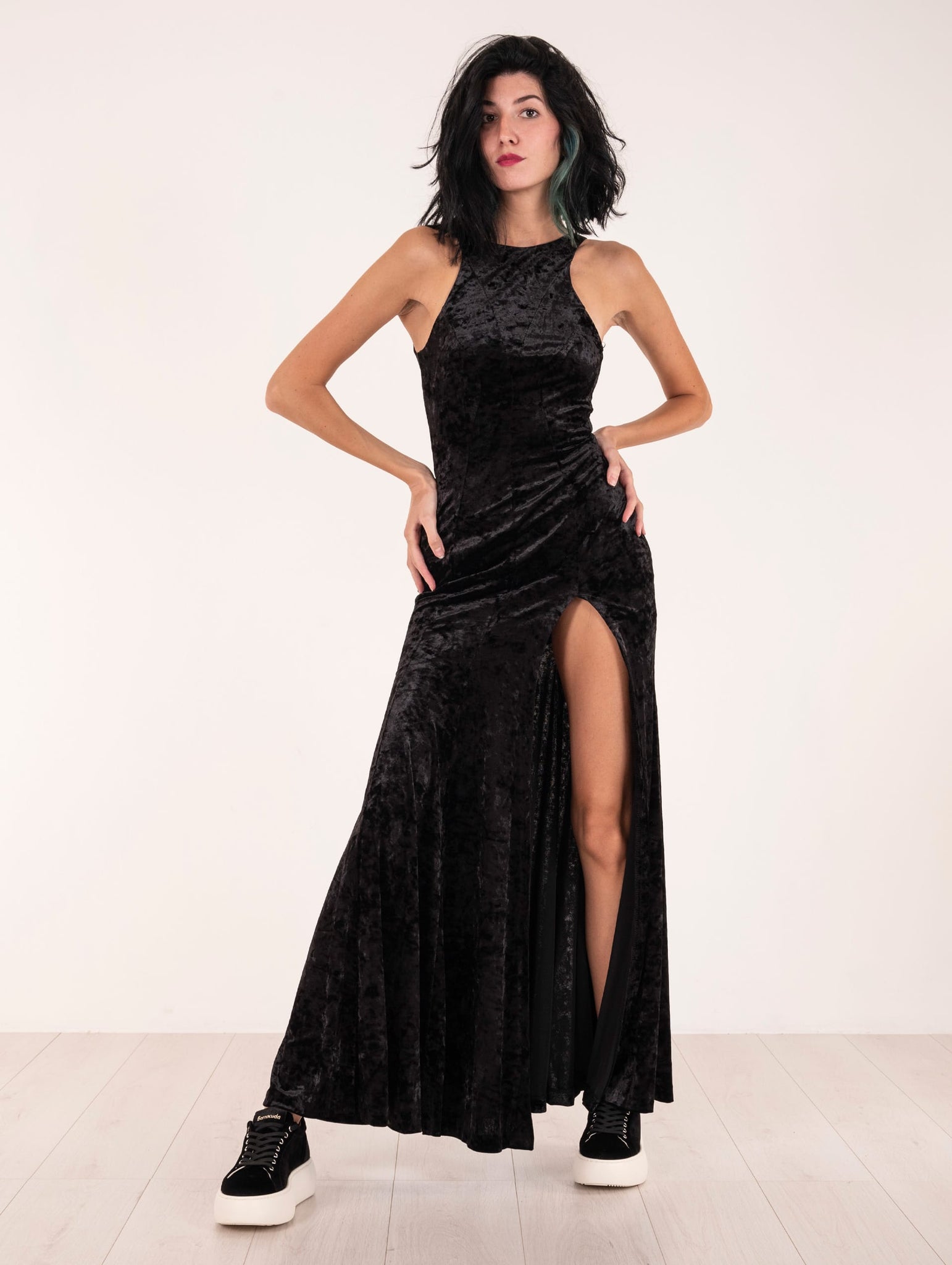 Long Dress Zoe Aniye By in Velour Nero