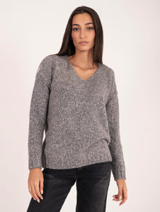 Pull Anneclaire in Cotone, Alpaca e Lana Grigio Melange