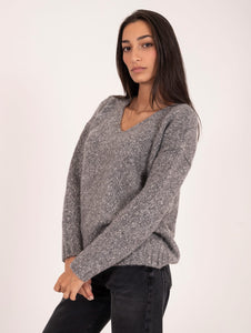 Pull Anneclaire in Cotone, Alpaca e Lana Grigio Melange