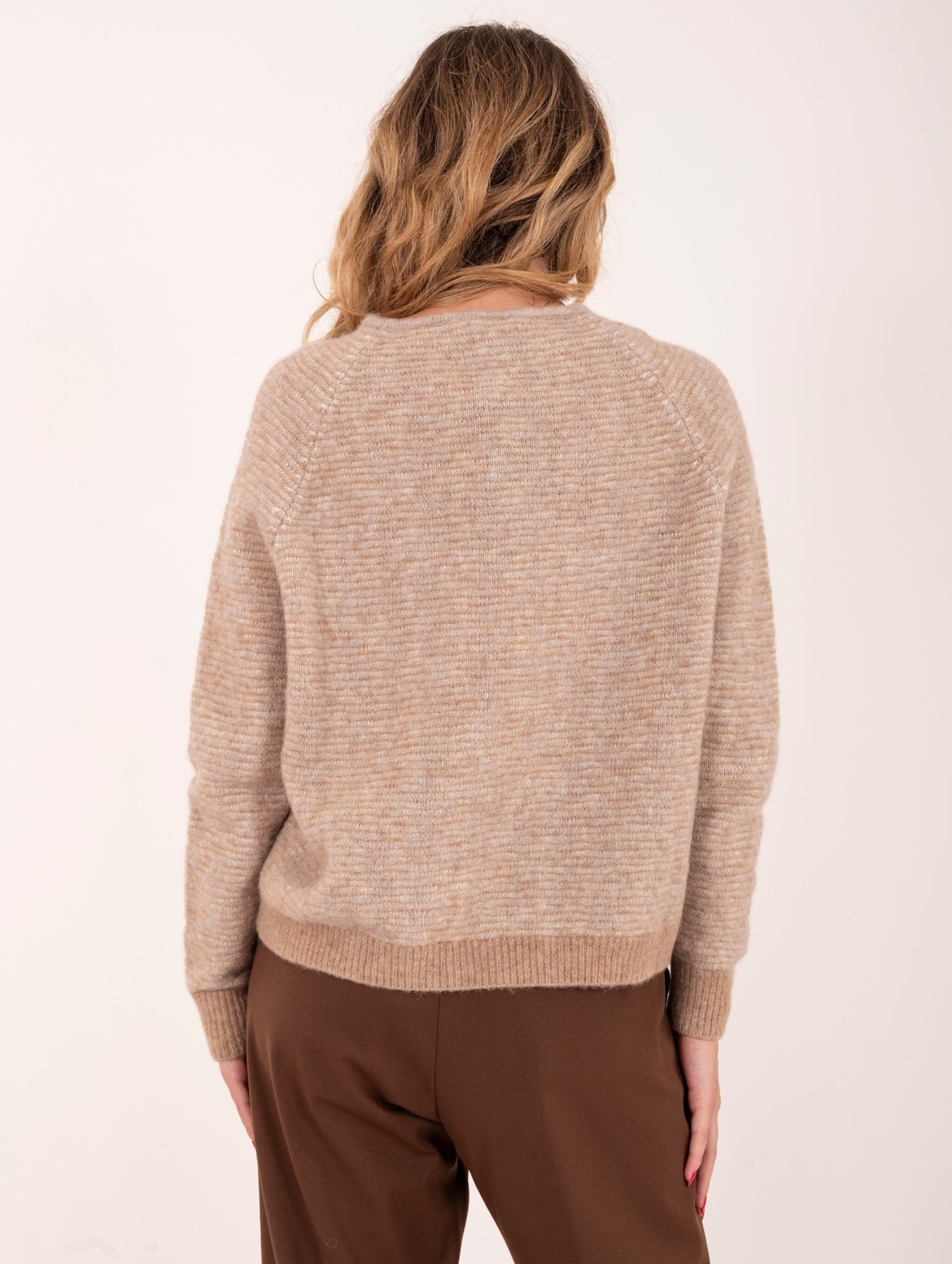 Maglia Microriga Anneclaire in Lana e Alpaca Beige