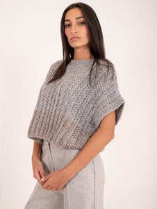 Maglia Crop Boxy Antonelli Firenze Baby Alpaca, Viscosa e Lana Grigia