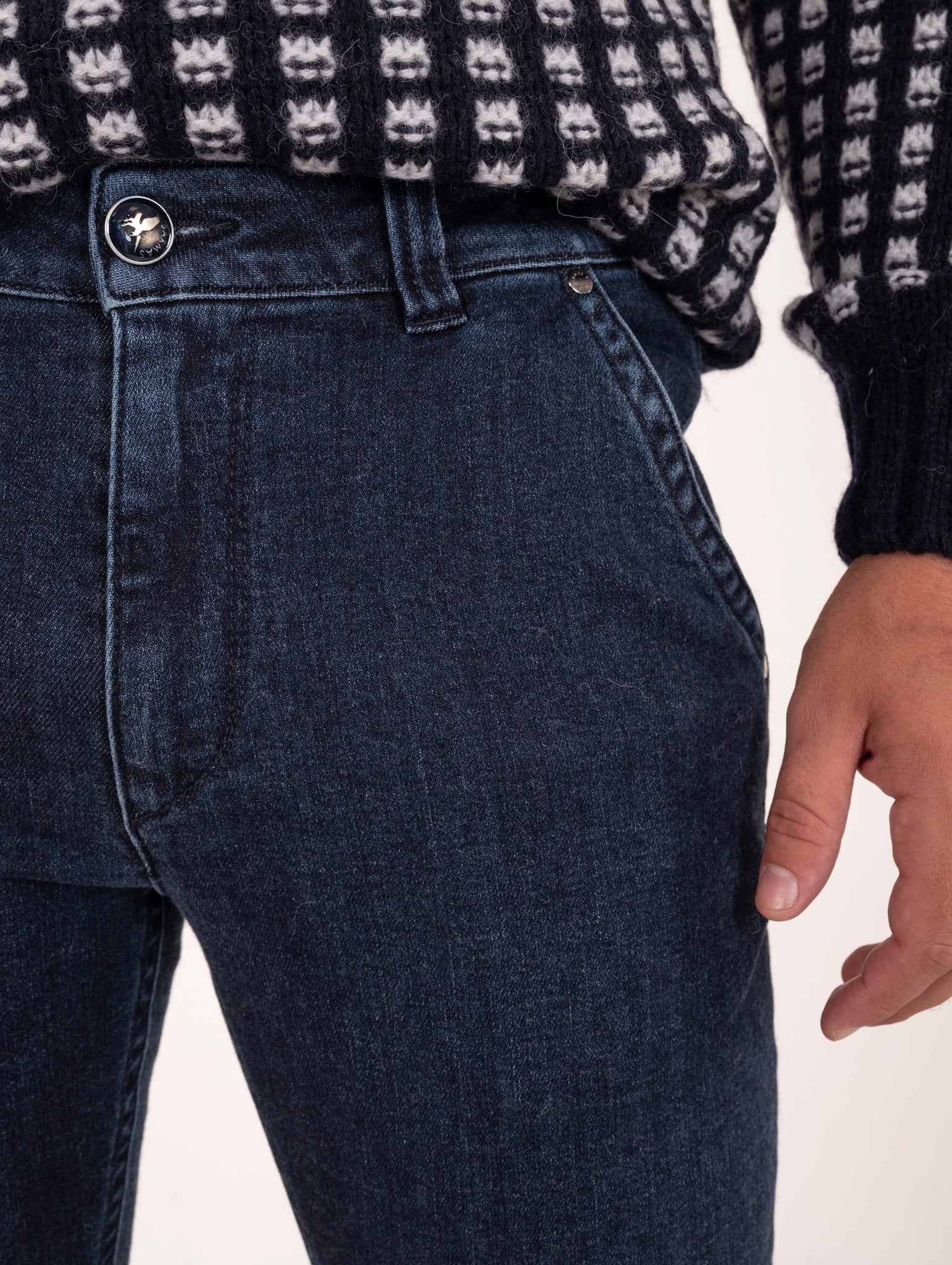 Pantalone Barmas in Cotone Stretch e Cashmere Denim Scuro
