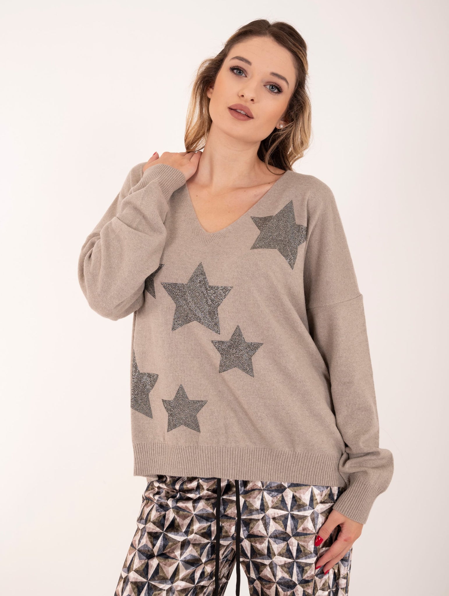 Pull Boxy Star Brand Unique in Lana e Viscosa Tortora