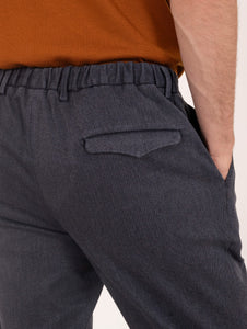 Pantalone Devore in Cotone Cover Melange Navy e Panna