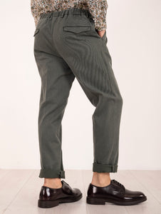 Pantalone Devore in Cotone Cover Melange Verde e Panna