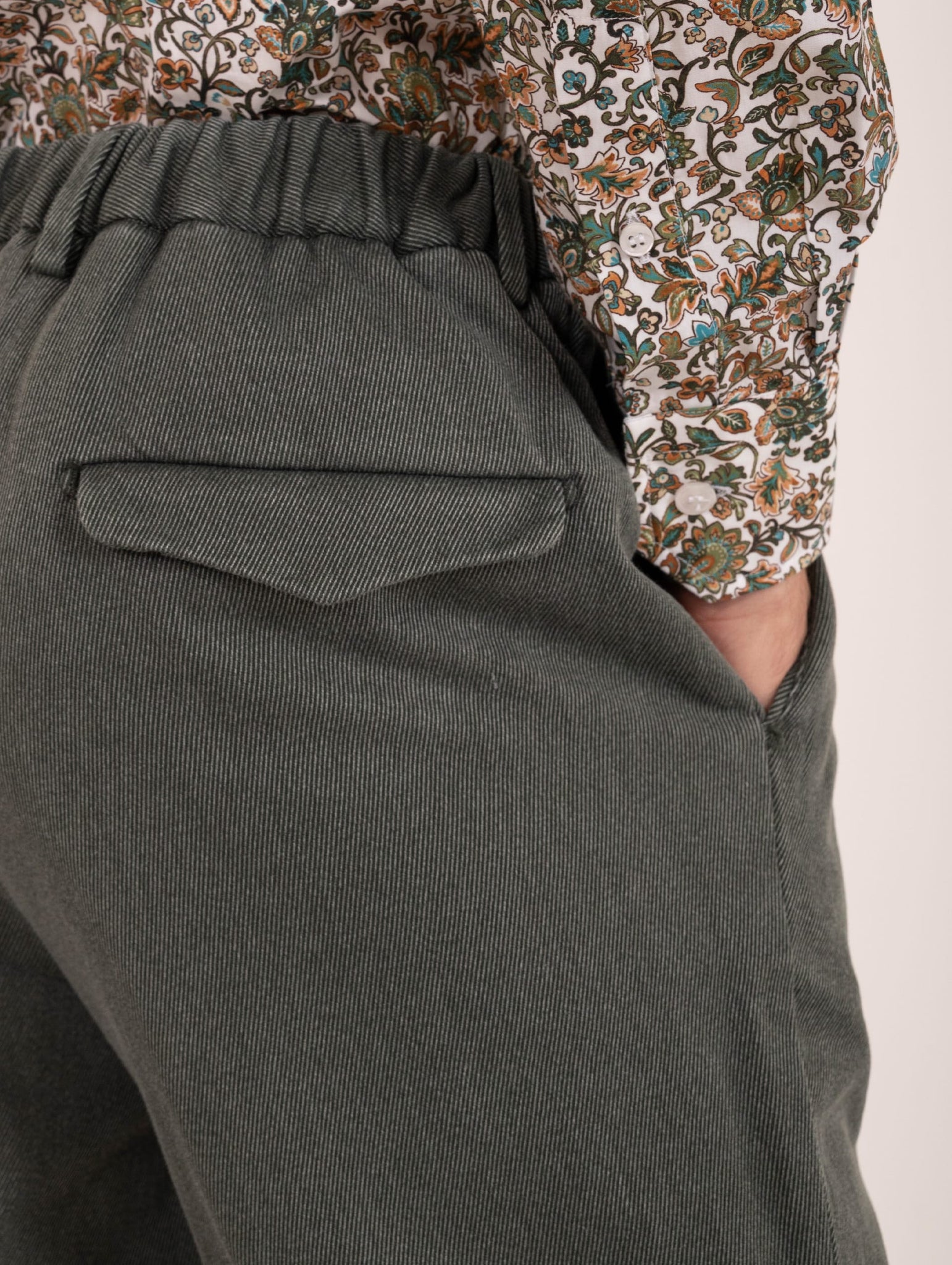 Pantalone Devore in Cotone Cover Melange Verde e Panna