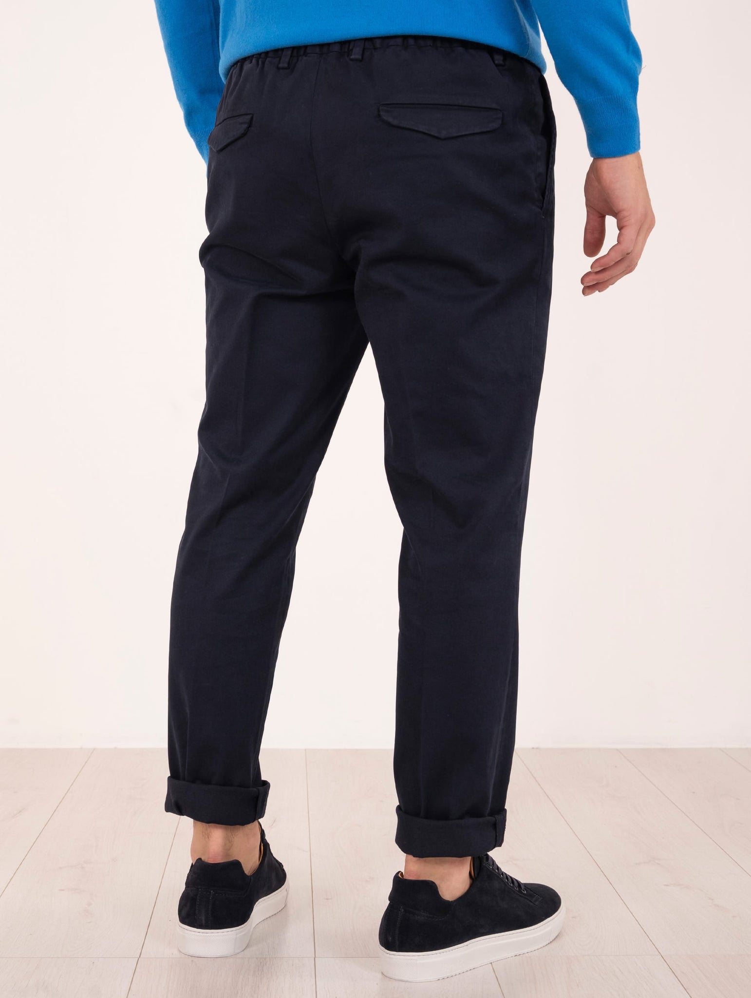 Pantalone Chino Devore in Raso di Cotone Superpima Blu