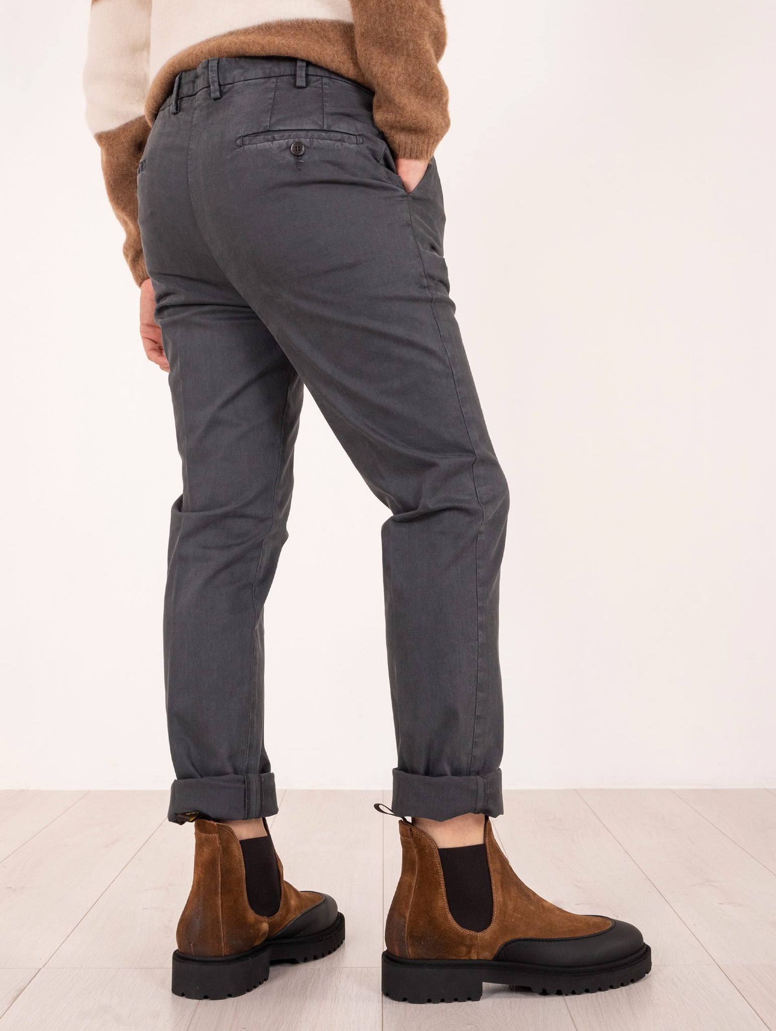 Pantalone Devore Well Fit in Cotone Grigio Scuro
