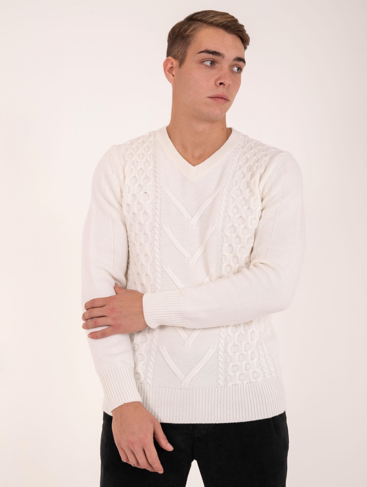 Maglia Fisherman H953 in Lana Merino Bianco