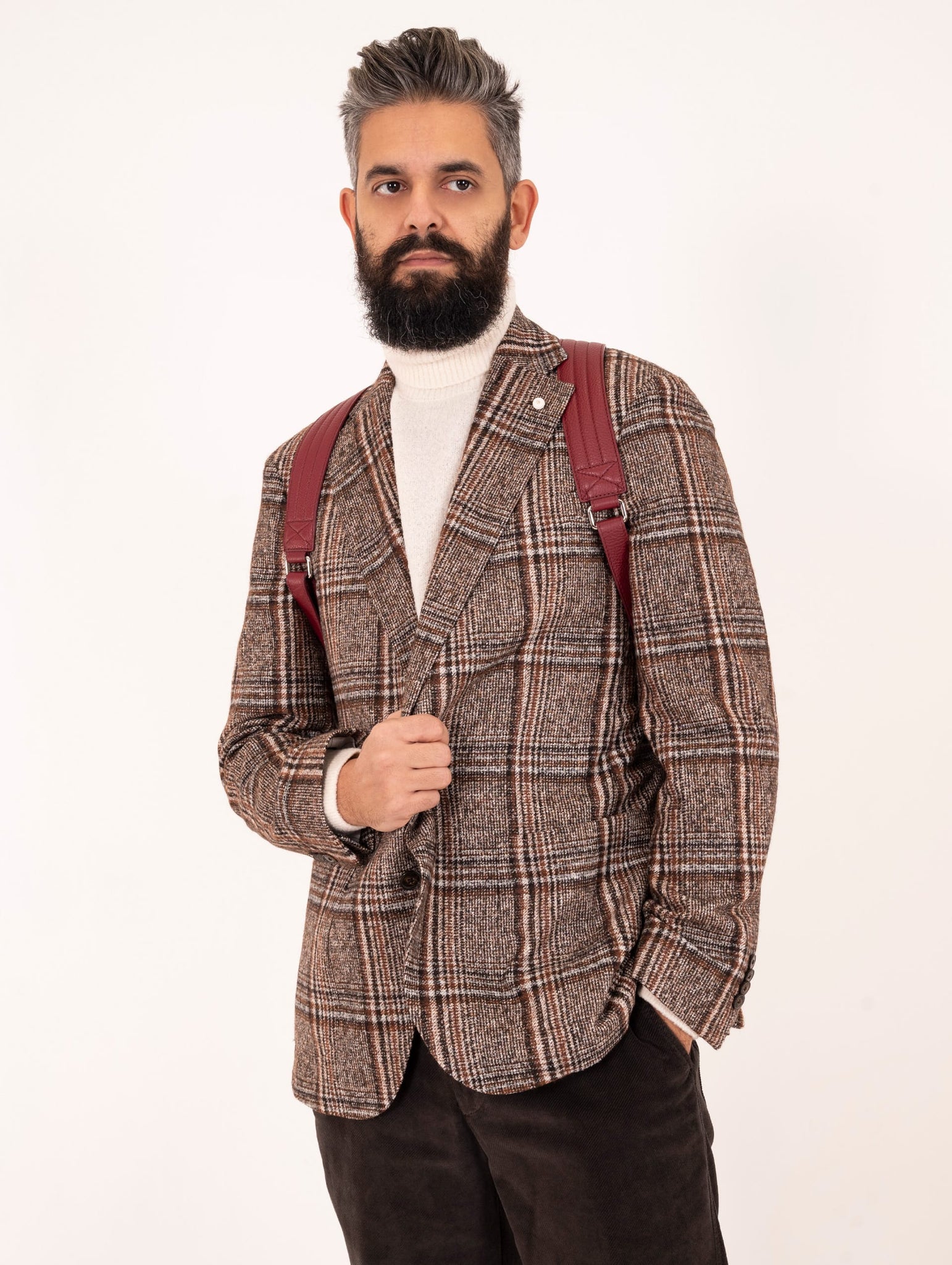 Giacca Luigi Bianchi Mantova in Baby Alpaca Ferla e Cotone Check Marrone