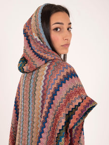 Poncho M Missoni con Cappuccio Chevron Lurex Multicolor