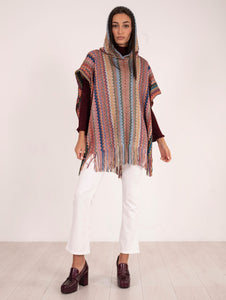 Poncho M Missoni con Cappuccio Chevron Lurex Multicolor