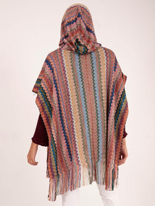 Poncho M Missoni con Cappuccio Chevron Lurex Multicolor