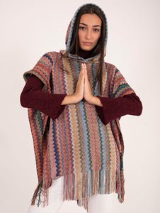 Poncho M Missoni con Cappuccio Chevron Lurex Multicolor