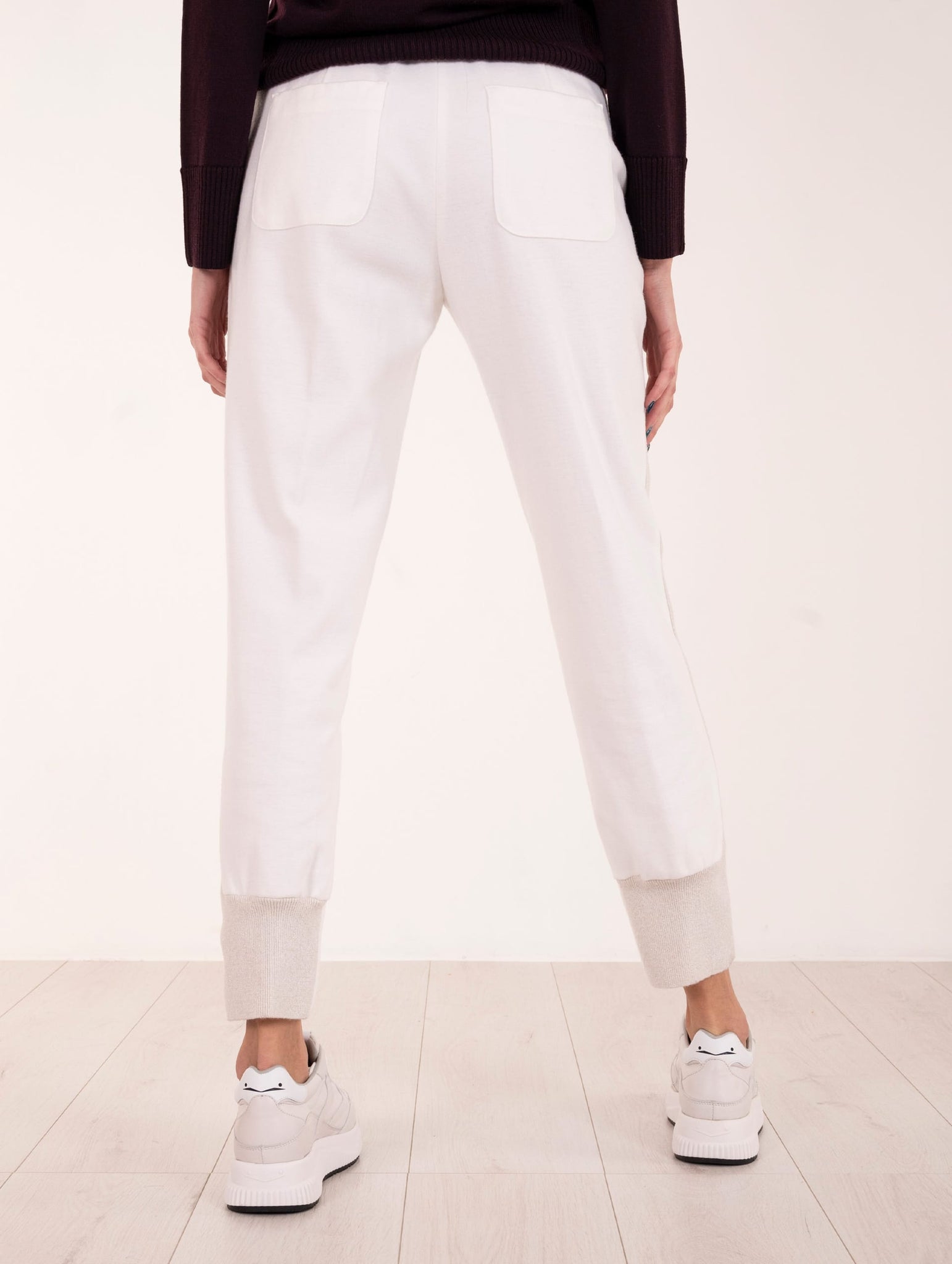 Pantalone Jogger in Jersey di Cotone e Lana Bianco