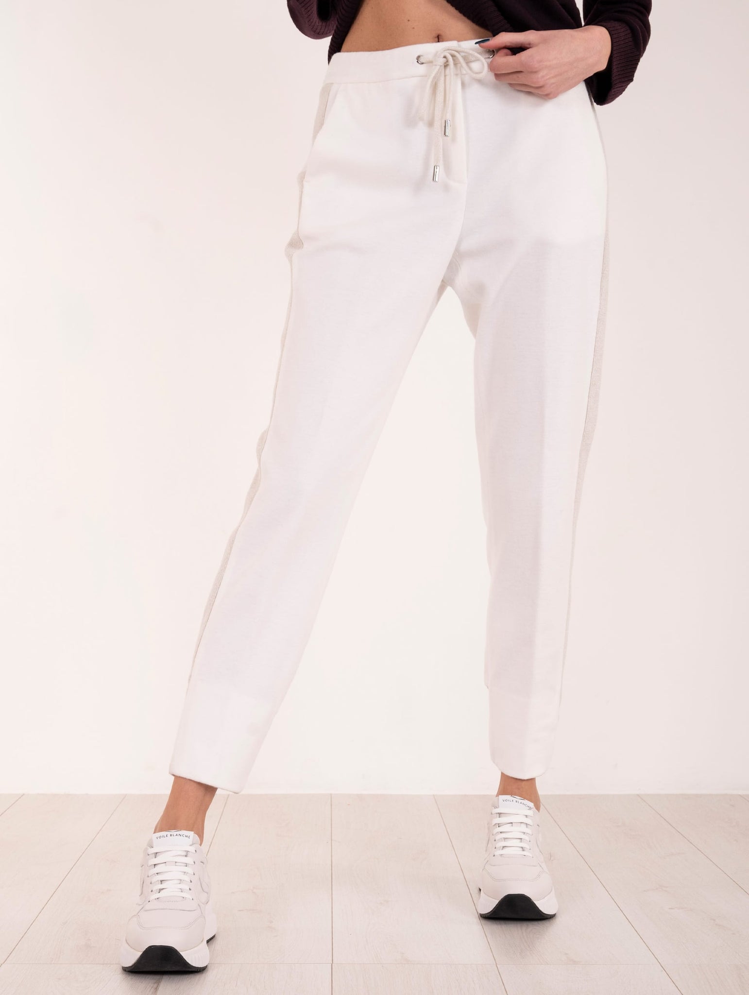 Pantalone Jogger in Jersey di Cotone e Lana Bianco