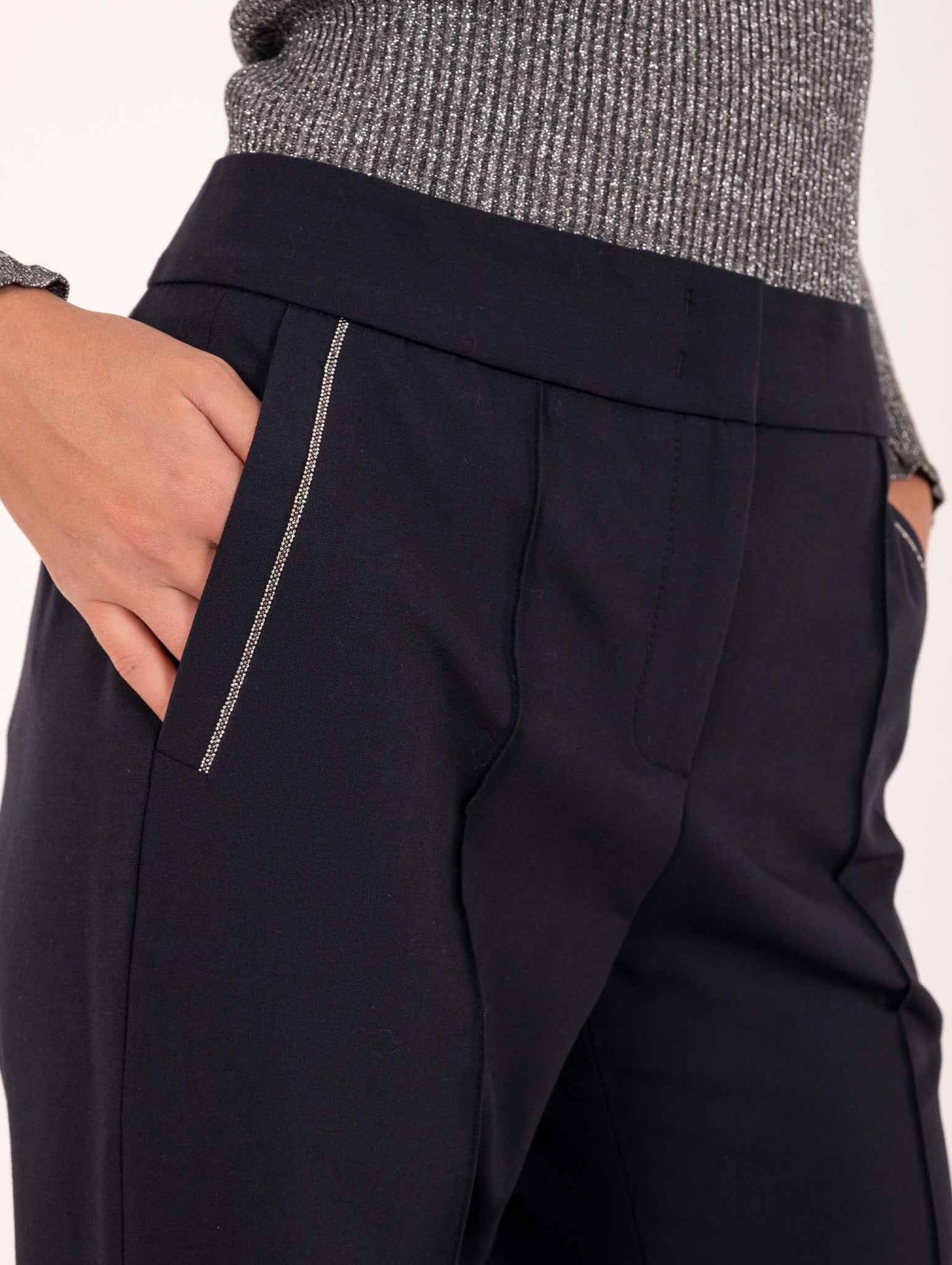 Pantalone Peserico con Nervature in Tela di Lana Blu Notte