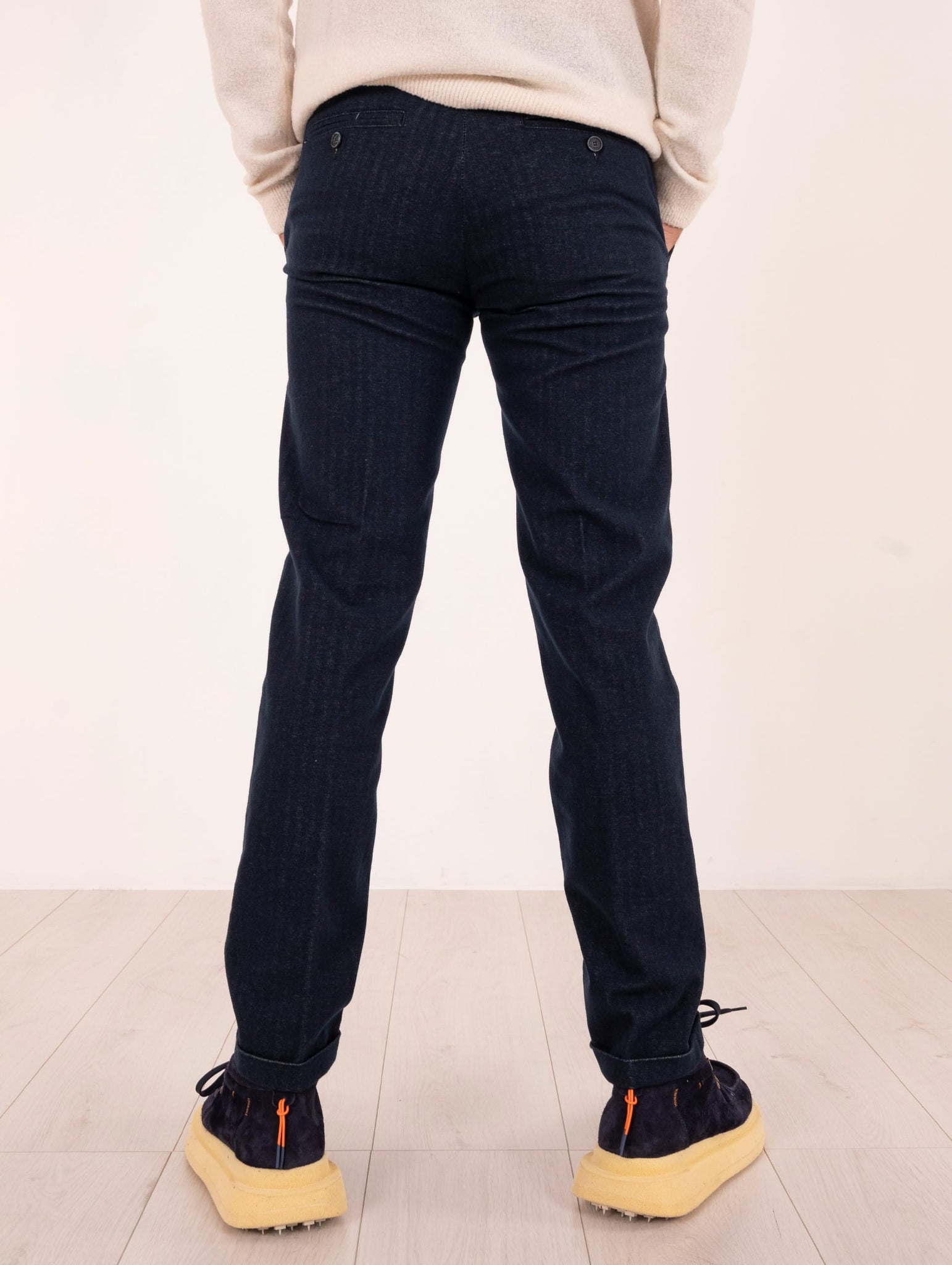 Pantalone Re-Hash in Cotone e Viscosa Spigato Blu Melange
