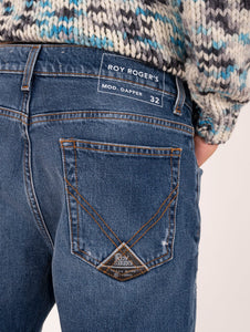 Jeans Roy Roger's Empire State con Rotture in Denim Medio