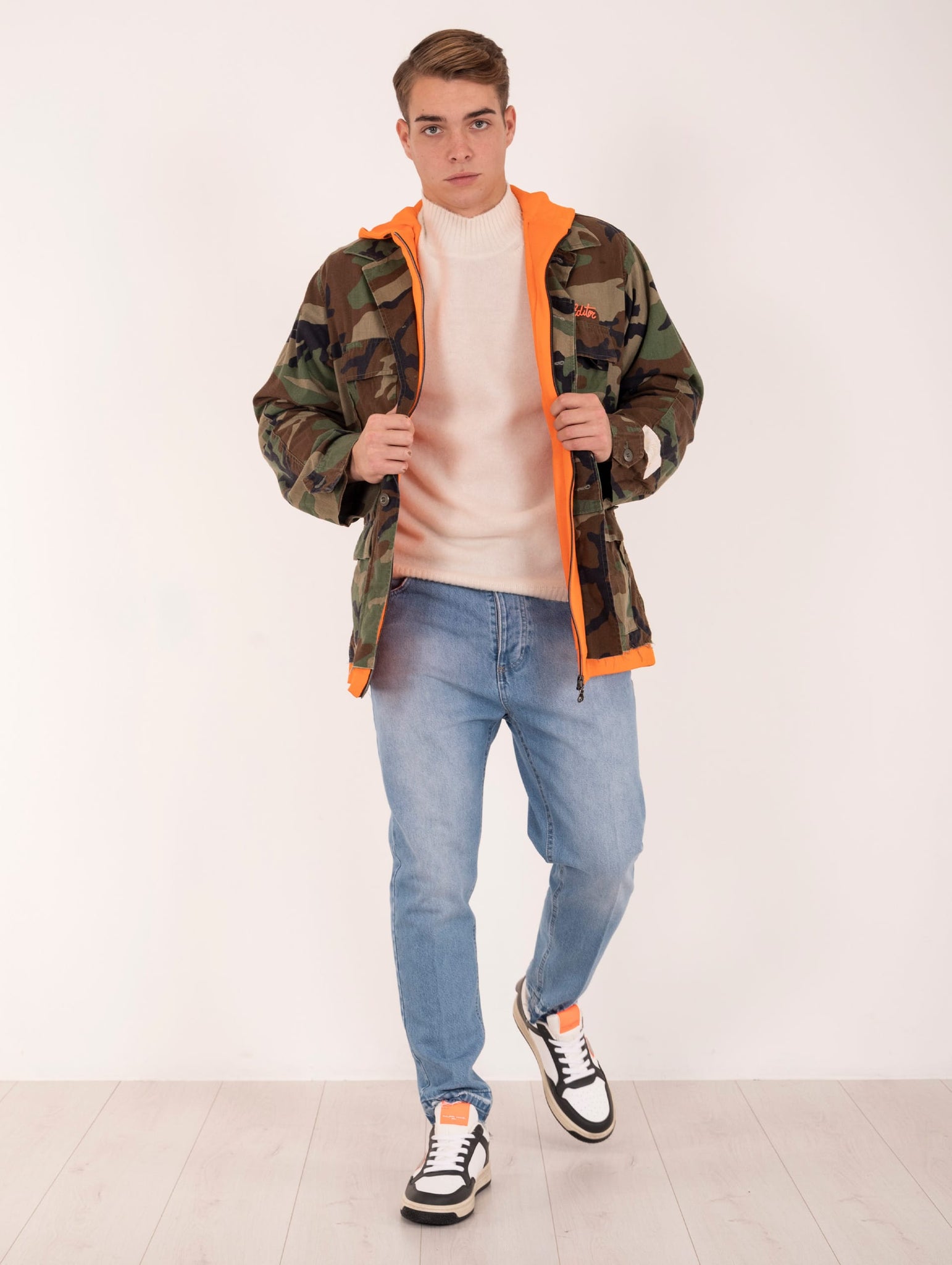 Field Jacket con Felpa The Editor in Cotone Camouflage e Arancione