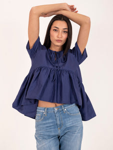 T shirt Alessia Santi con Balza in Cotone Blu Royal