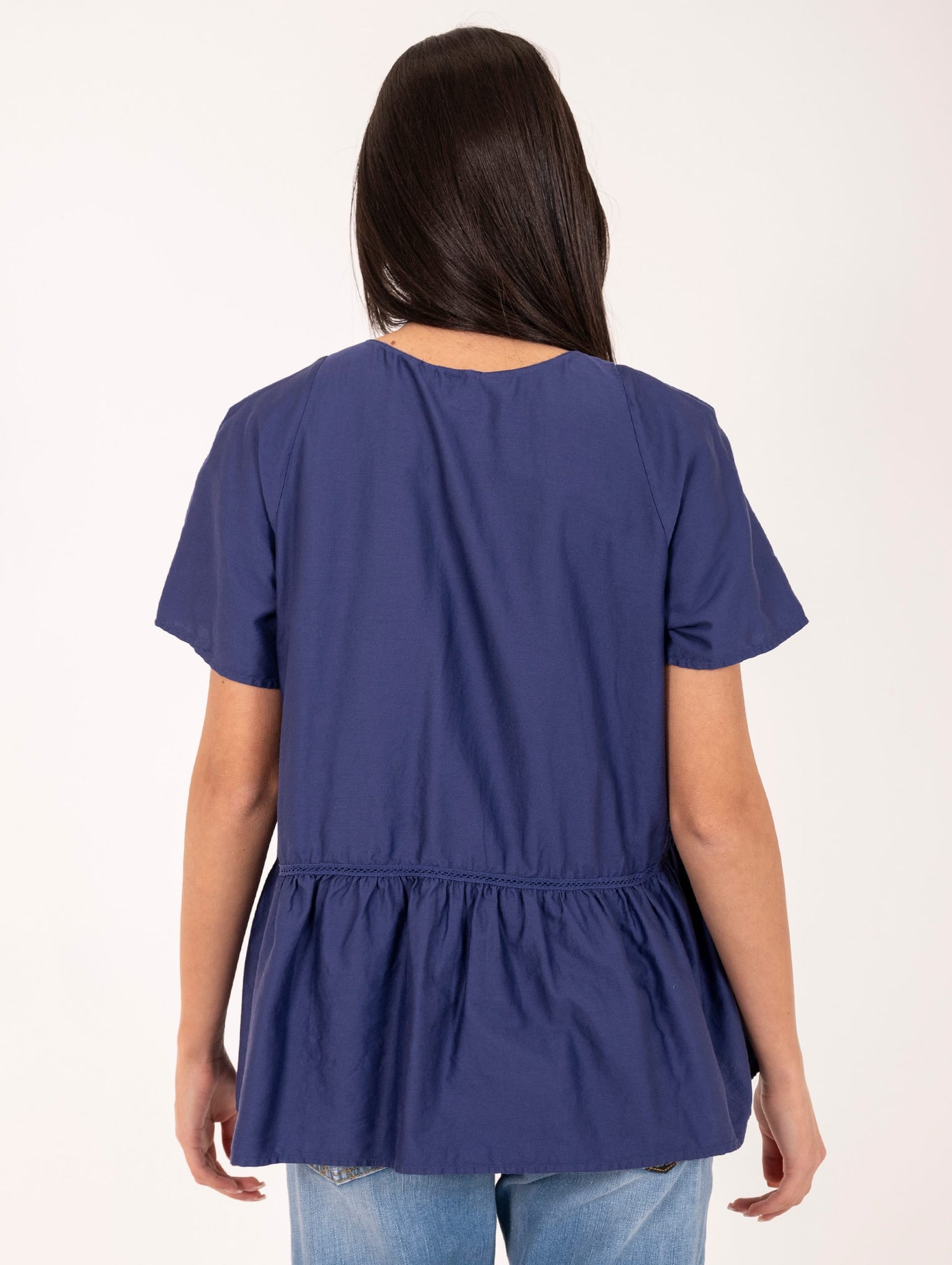 T shirt Alessia Santi con Balza in Cotone Blu Royal