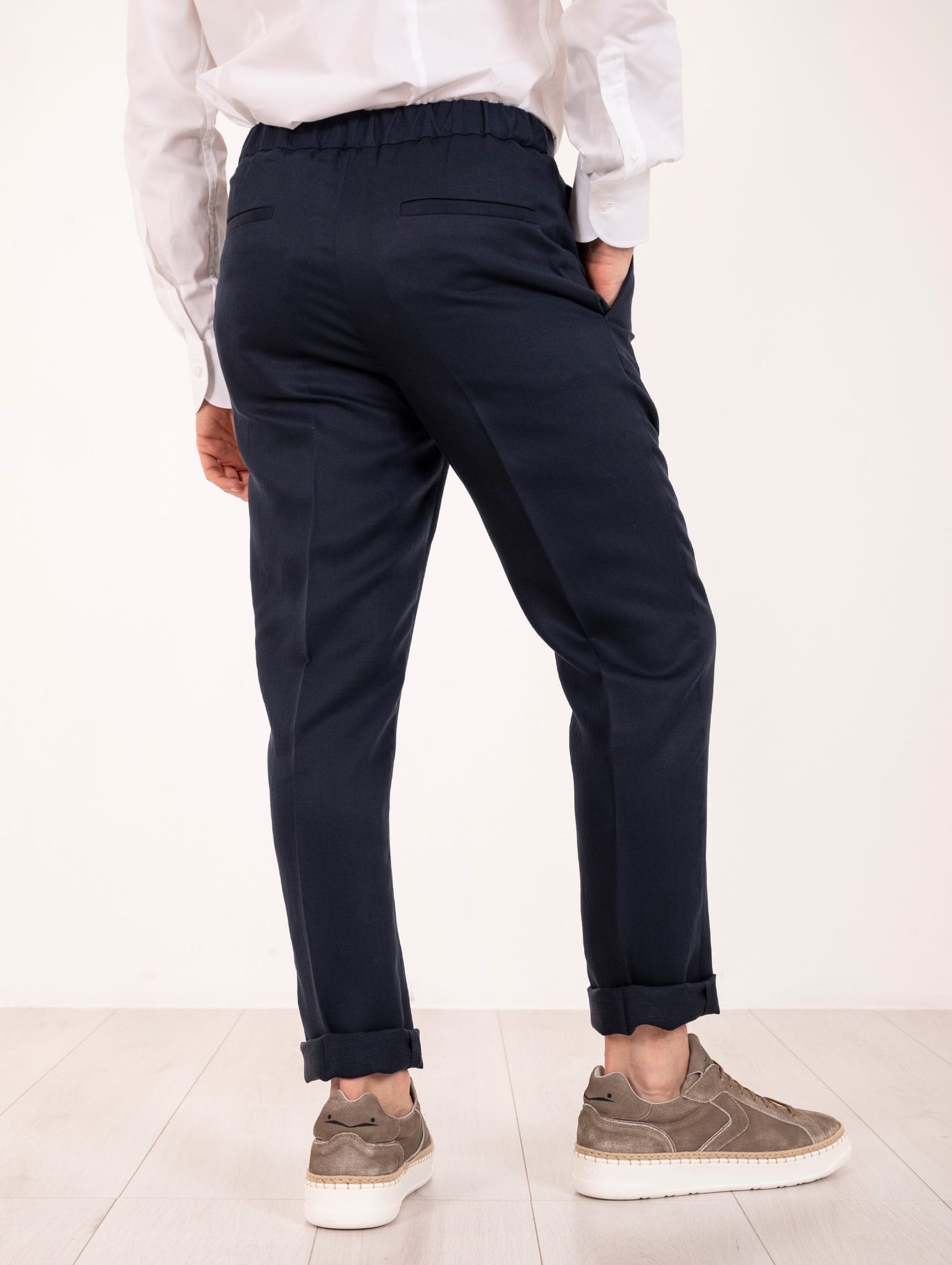 Pantalone Devore Jogging in Lyocell e Lino Navy