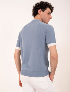 Maglia M/M Eleventy Milano in Cotone Denim e Panna