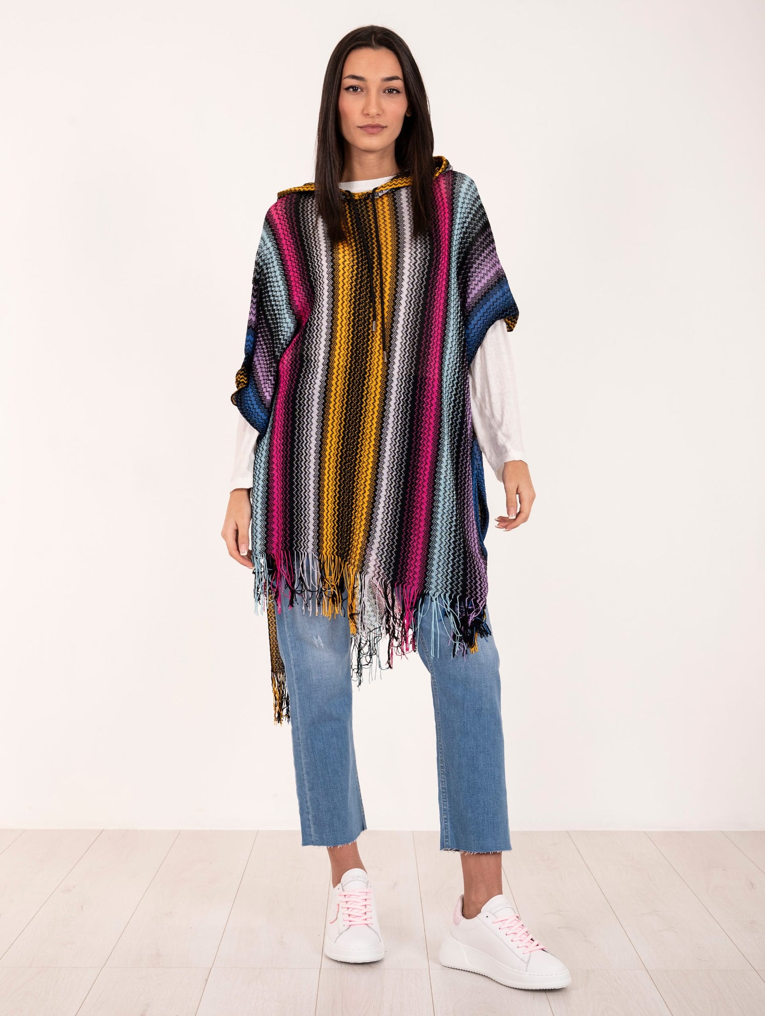 Poncho con Cappuccio M Missoni in Viscosa e Cotone Multicolor