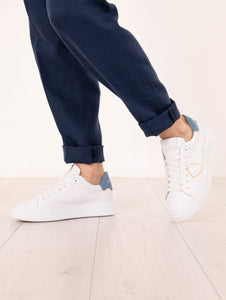 Sneakers Philippe Model Temple in Pelle Bianca e Denim