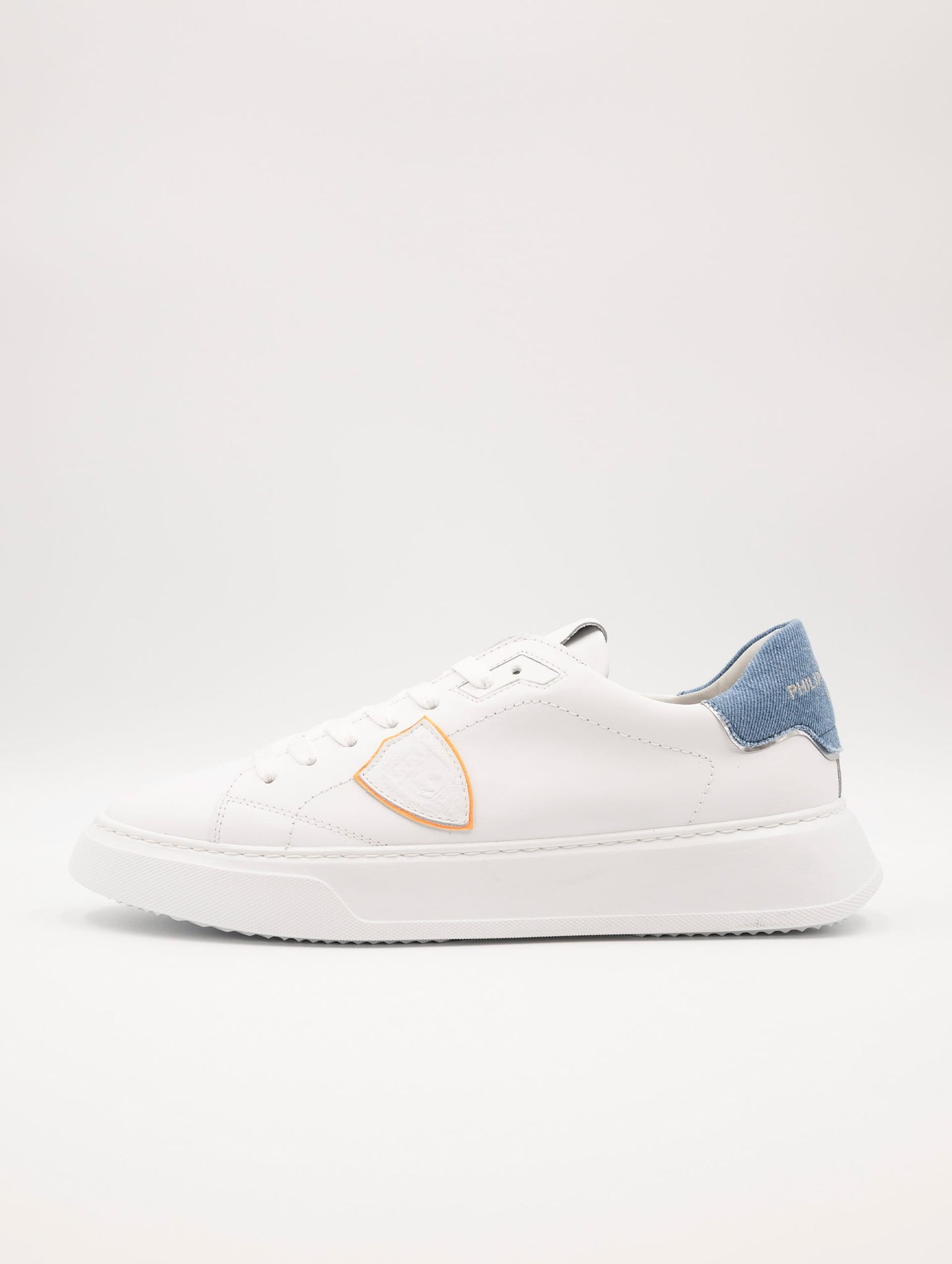 Sneakers Philippe Model Temple in Pelle Bianca e Denim