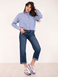 Camicia Mimi Roy Roger's in Popeline Stripe Bianca e Blu