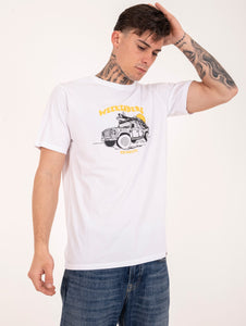 T-Shirt Roy Roger's in Cotone Bianca con Stampa Nera