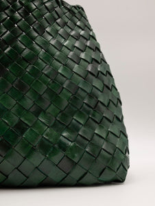 Borsa The Jackie Leathers in Pelle Intrecciata Verde Bottiglia