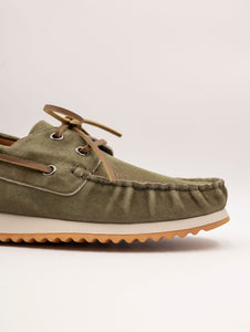 Mocassino a Barca Hull Voile Blanche in Suede Delavè Militare