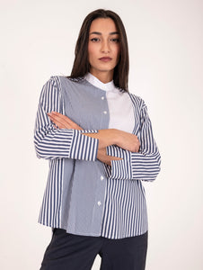 Camicia Patch Wychi in Cotone Elasticizzato Bianco e Blu