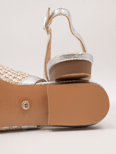 Ballerina Twenty Fourhaitch in Raffia e Eco Pelle Laminata Nude e Argento