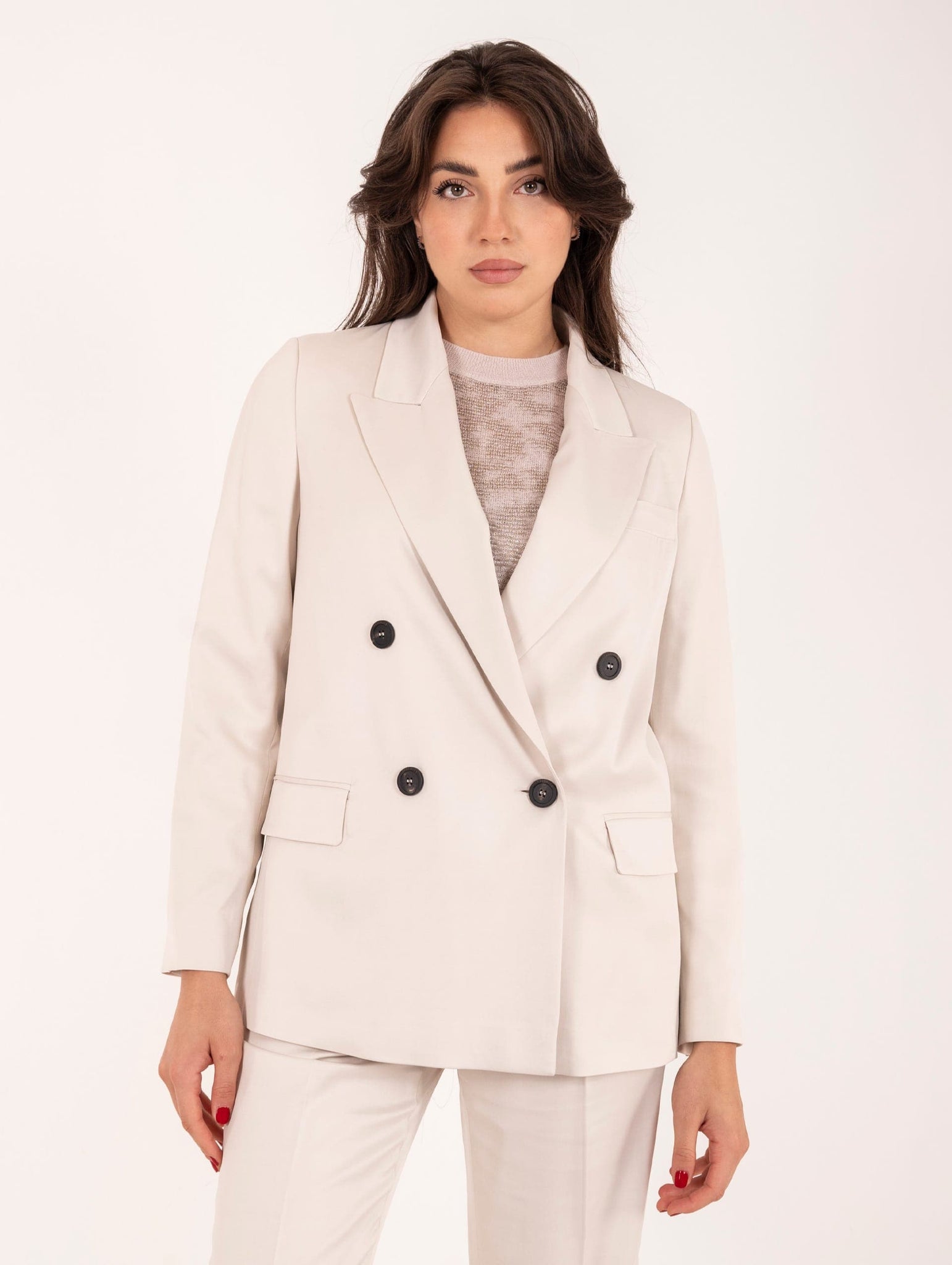 Blazer Doppopetto Peserico in Fluida Viscosa Gesso