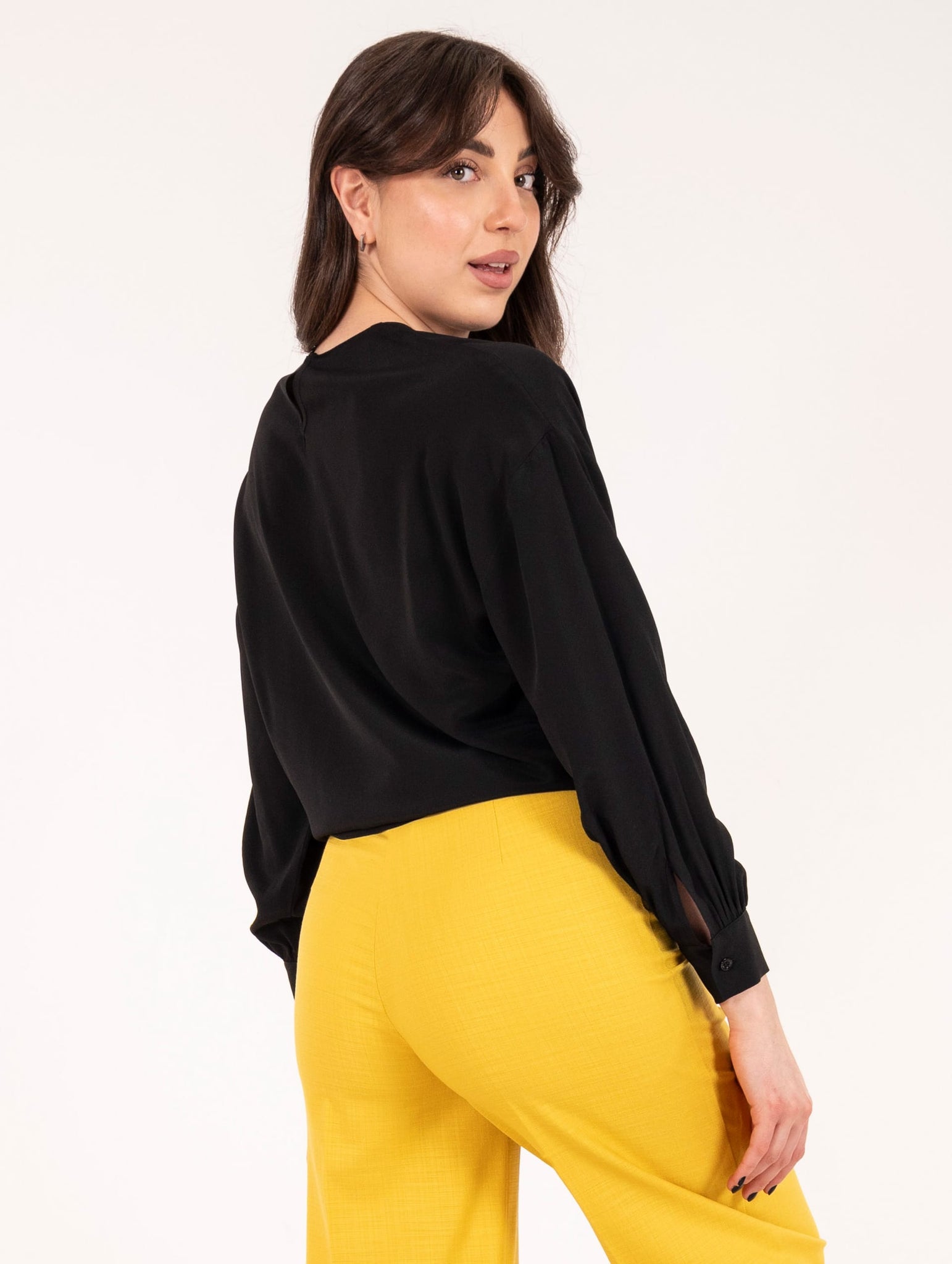 Blusa Simona Corsellini in Misto Seta Nero