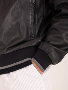 Bomber Gallotti con Cappuccio in Pelle Nero