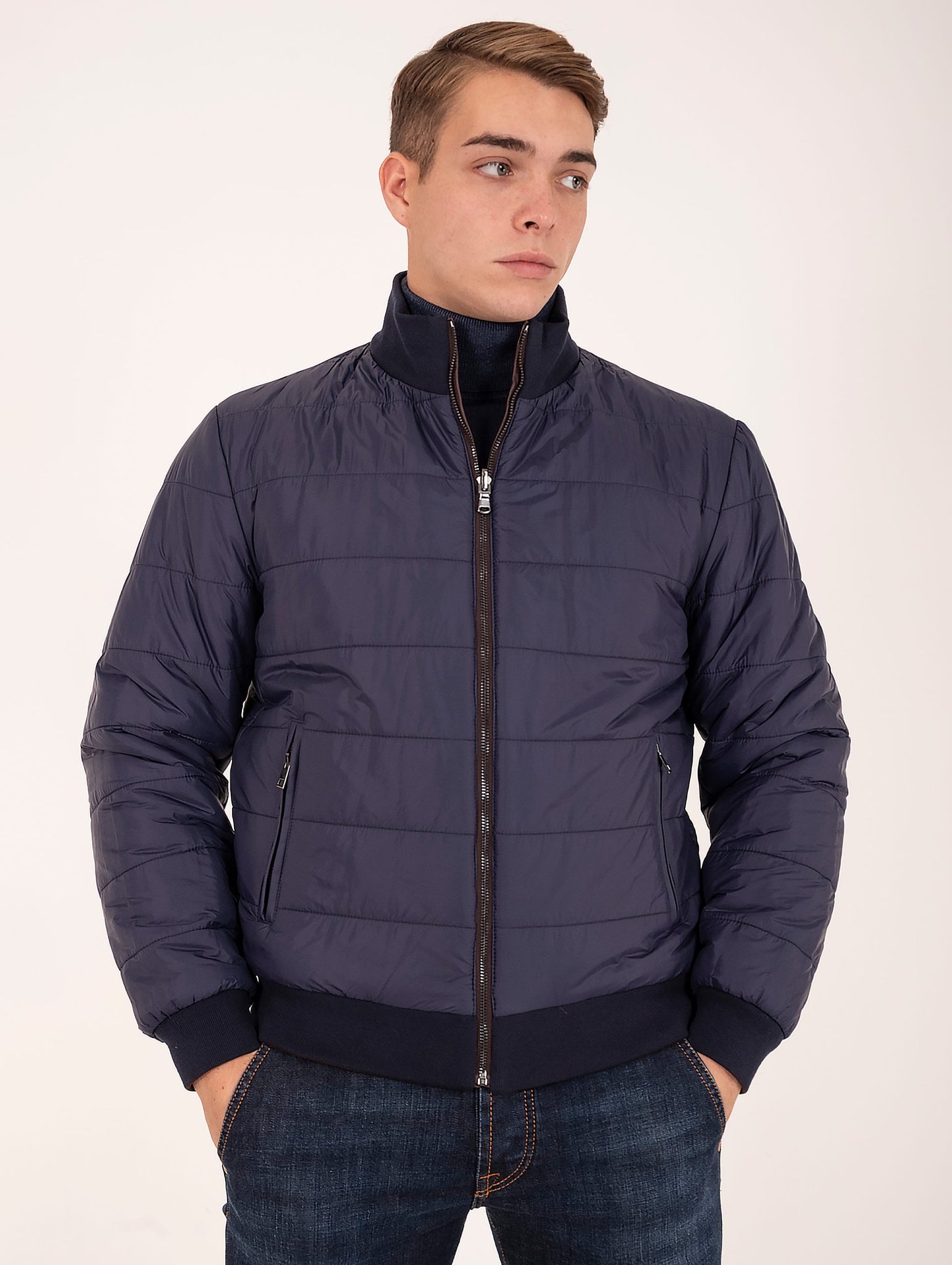 Bomber Reversibile Gallotti in Pelle e Tessuto Tecnico Cioccolato e Blu