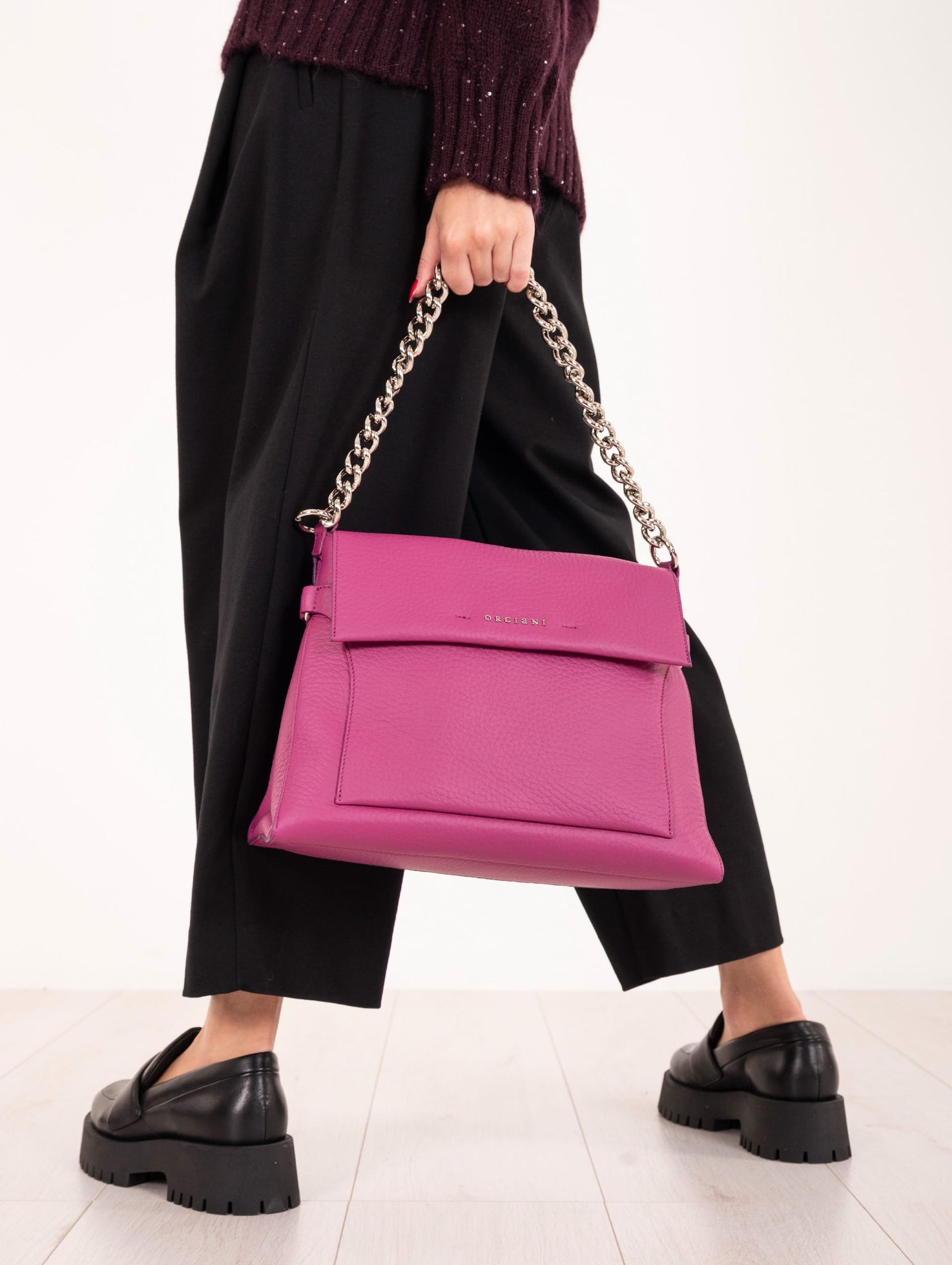 Borsa a Spalla Missy Orciani in Pelle Liscia Magenta