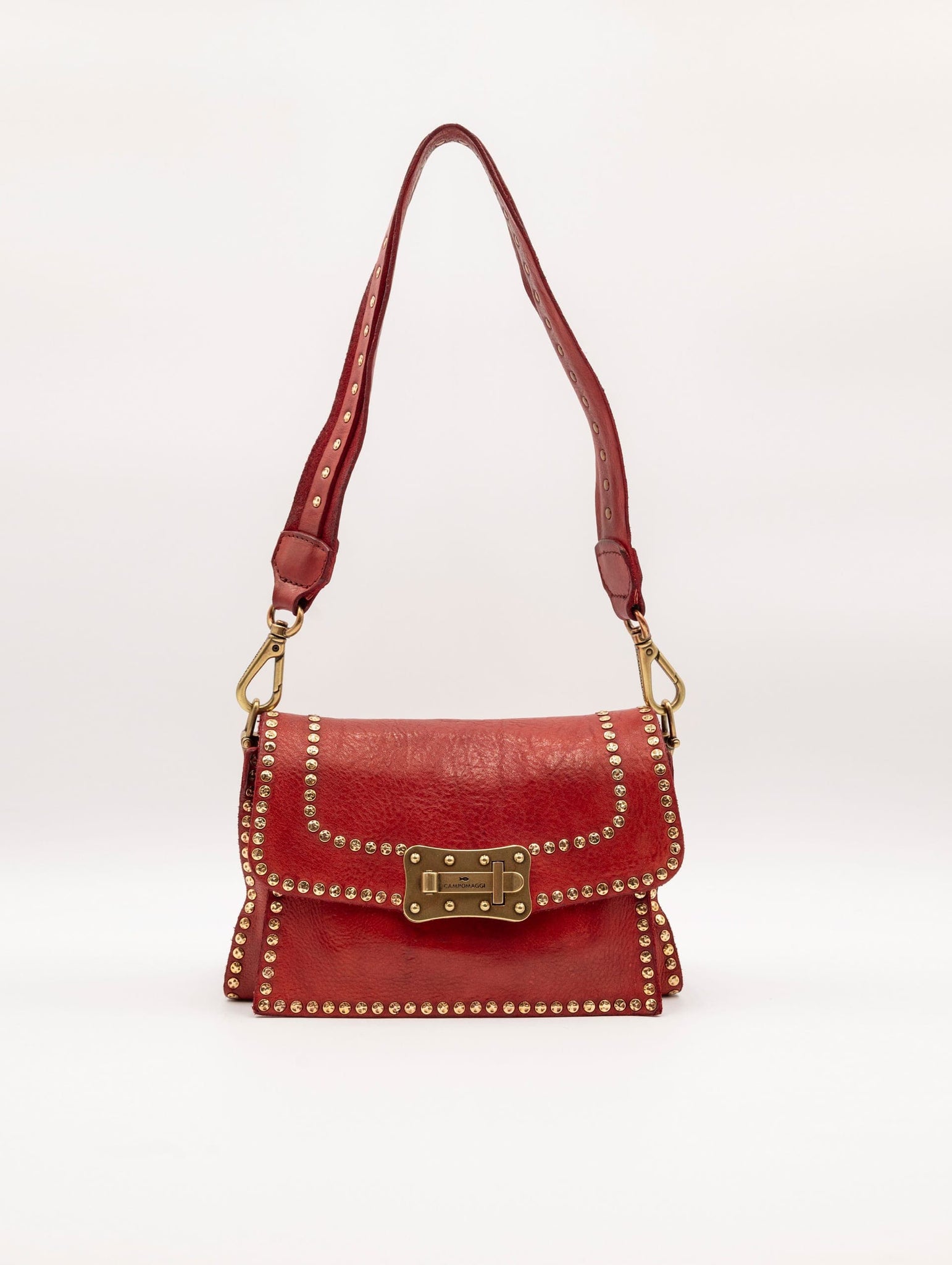 Borsa Agnese Campomaggi con Borchie Fiore e Strass in Pelle Rossa