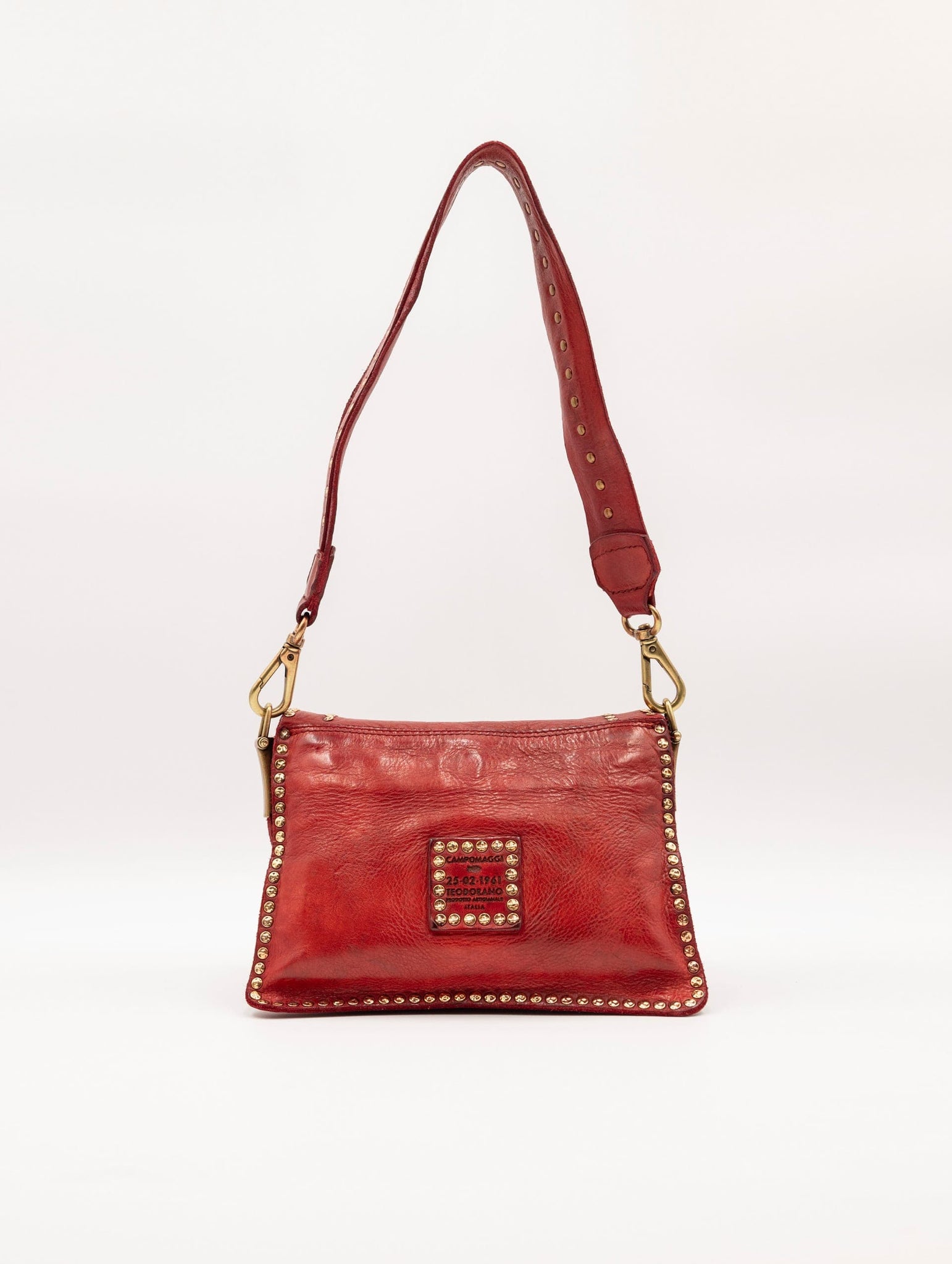 Borsa Agnese Campomaggi con Borchie Fiore e Strass in Pelle Rossa