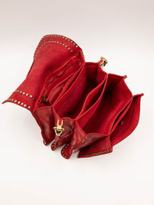 Borsa Agnese Campomaggi con Borchie Fiore e Strass in Pelle Rossa