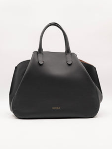 Borsa Coccinelle Soft Wear in Pelle Martellata Double Nero e Caramello