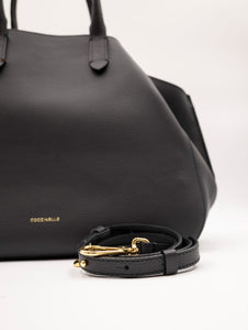 Borsa Coccinelle Soft Wear in Pelle Martellata Double Nero e Caramello