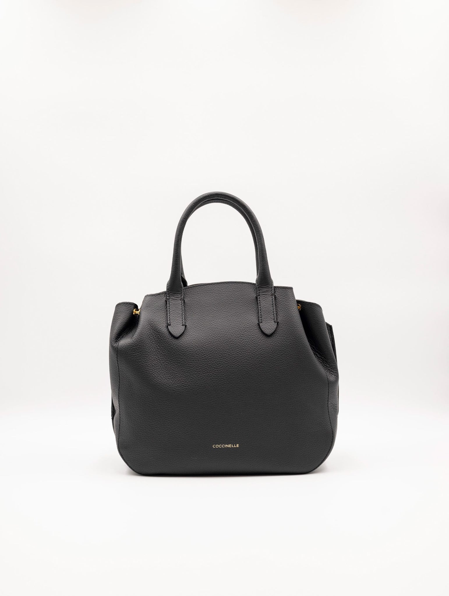 Borsa Coccinelle Soft Wear in Pelle Martellata Double Nero e Caramello